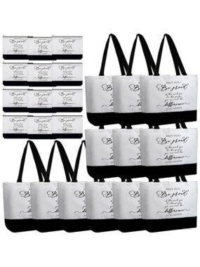 Canvas Tote Bags with Zipper & Makeup Bags Set Inspirational Gift for Women